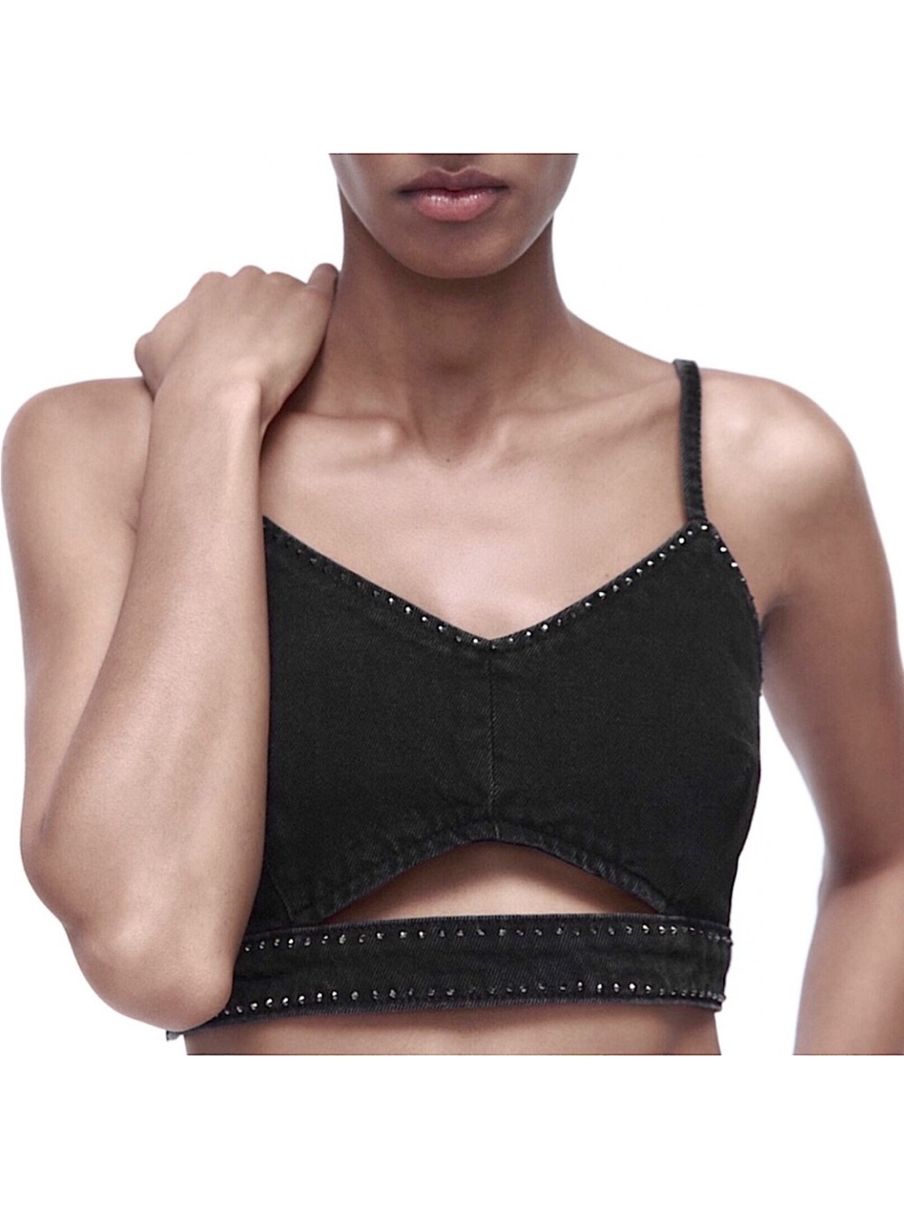 NWT Zara Rhinestone Denim Crop Top